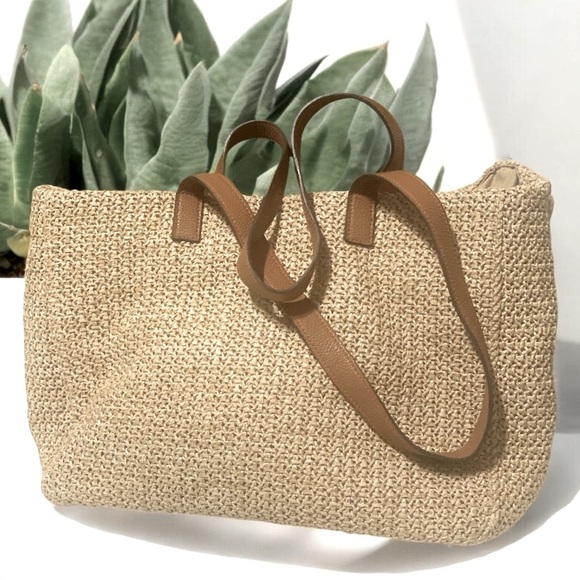 Woven Tote Bag CABANA BOY  WANTED” Black Embroidered Letters Pom Pom’s 14 x 11 - Picture 2 of 6